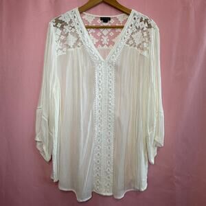 NEW DIRECTIONS Woven Top 1X Boho Style Short Sleeve‎ Casual Tunic Blouse Artsy